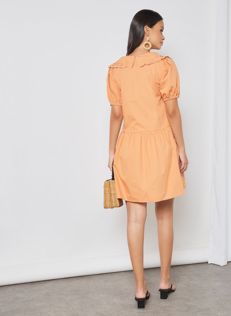 Broderie Collar Shirt Dress Orange