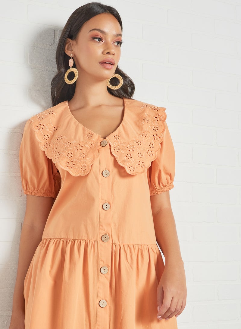 Broderie Collar Shirt Dress Orange