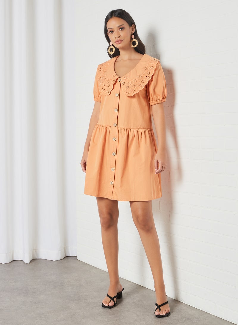 Broderie Collar Shirt Dress Orange