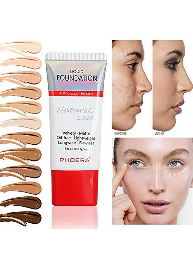Aquapurity Phoera Full Coverage Foundation New Formula Waterproof Long Lasting Oil Free Velvet Matte Liquid Foundation For Oily Skin Flawless Makeup Base Cream Concealer (104A Natural Beige)