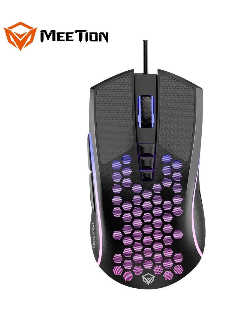 Meetion GM015 Comfortable in Control and DPI Adjustable Honeycomb Wired RGB Gaming Mouse Black/Purple