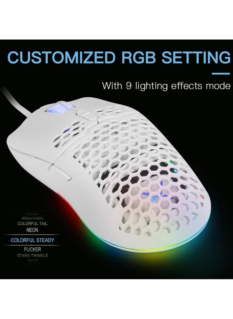 Wired Lightweight Gaming Mouse with 7200DPI 1000Hz Polling Rate RGB Backlit