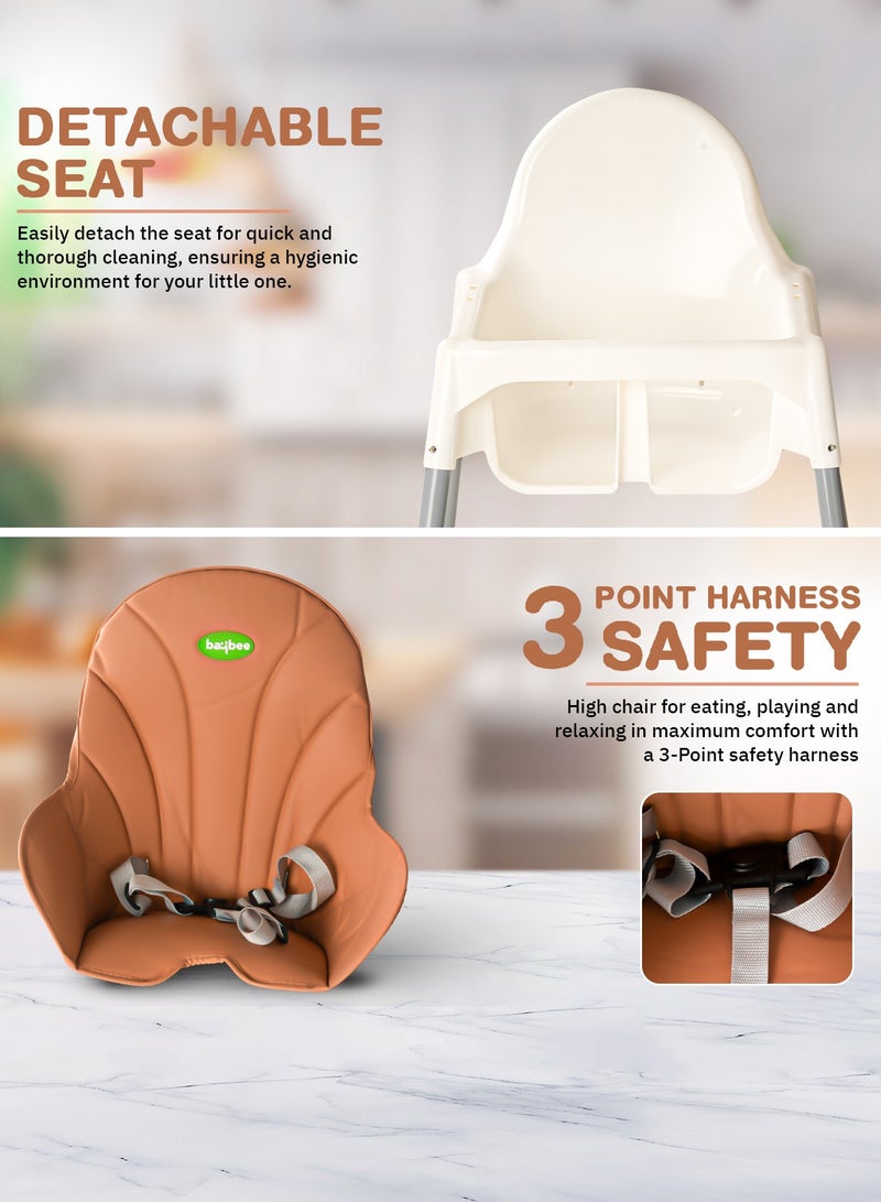 Baybee 2 in 1 Clento Baby High Chair for Kids, Baby Feeding Chair with 2 Height Adjustable, Footrest, Tray, Stand, 3 Point Safety Belt | Kids High Chair for Baby 6 Months to 3 Years Boy Girl White