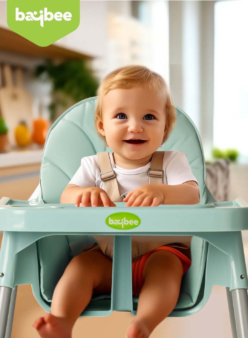 Baybee 2 in 1 Clento Baby High Chair for Kids, Baby Feeding Chair with 2 Height Adjustable, Footrest, Tray, Stand, 3 Point Safety Belt | Kids High Chair for Baby 6 Months to 3 Years Boy Girl Green