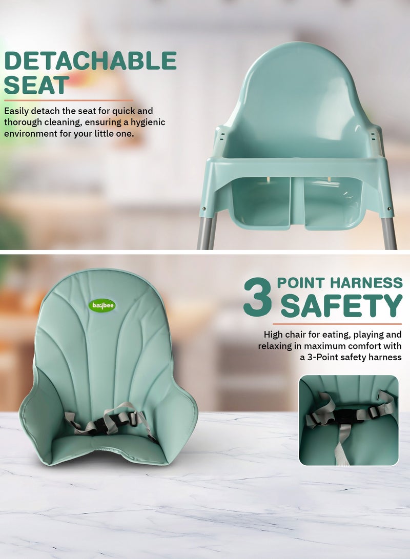 Baybee 2 in 1 Clento Baby High Chair for Kids, Baby Feeding Chair with 2 Height Adjustable, Footrest, Tray, Stand, 3 Point Safety Belt | Kids High Chair for Baby 6 Months to 3 Years Boy Girl Green