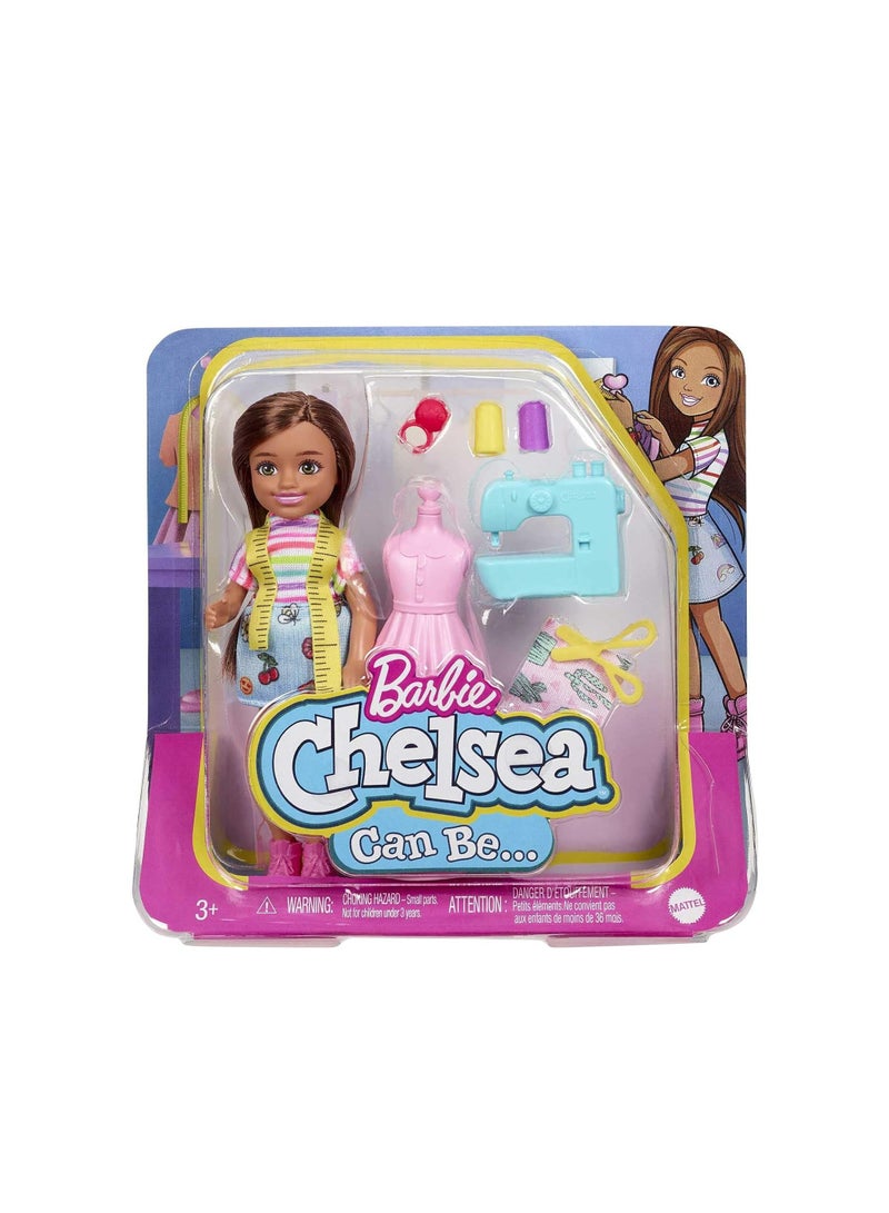 Barbie Chelsea Can Be Playset with Brunette Chelsea Fashion Designer Doll (6 Inches), Mannequin, Sewing Machine
