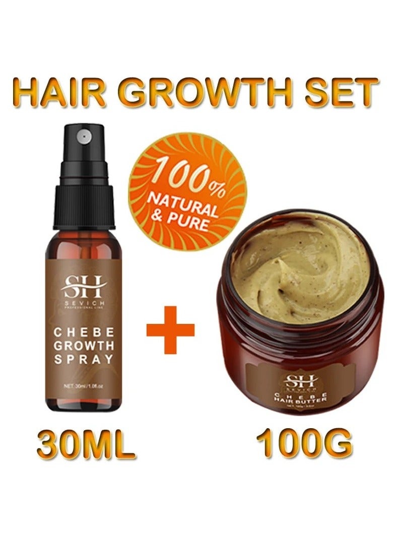 Natural Chebe Hair Spray, 100% Natural Hair Growth Spray, Anti Hair Loss Chebe Hair Serum, Chebe Traction Alopecia Thicken Oil Spray To Mosturize And Repair Damaged Hair, (Hair Butter+Hair Spray)