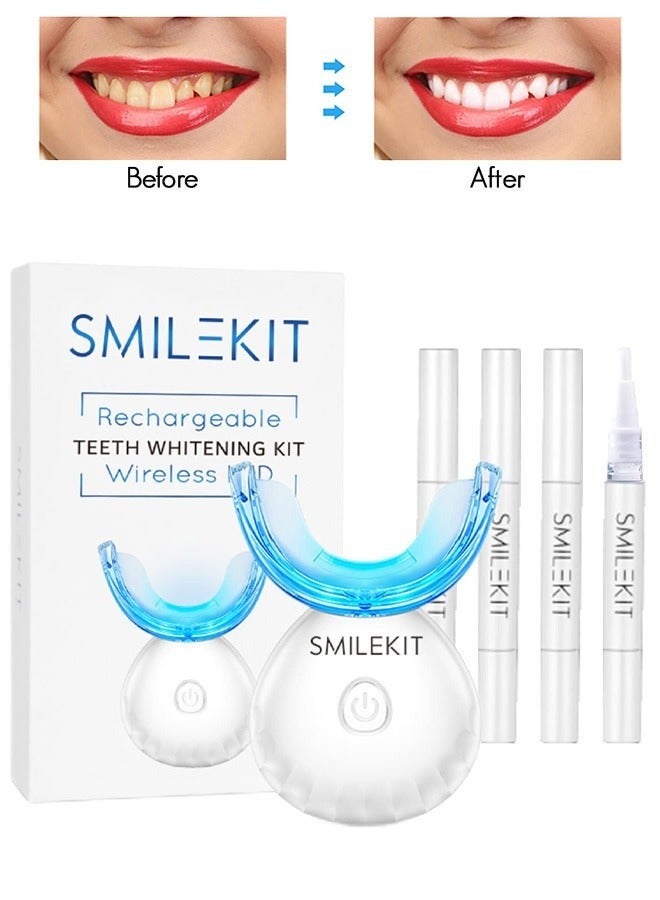 Home Wireless Teeth Whitening Kit Teeth Whitening Gel with 16 Points LED Accelerator Light and Tray Teeth Whitener Helps to Remove Stains Rechargeable Teeth Whitening Kit White