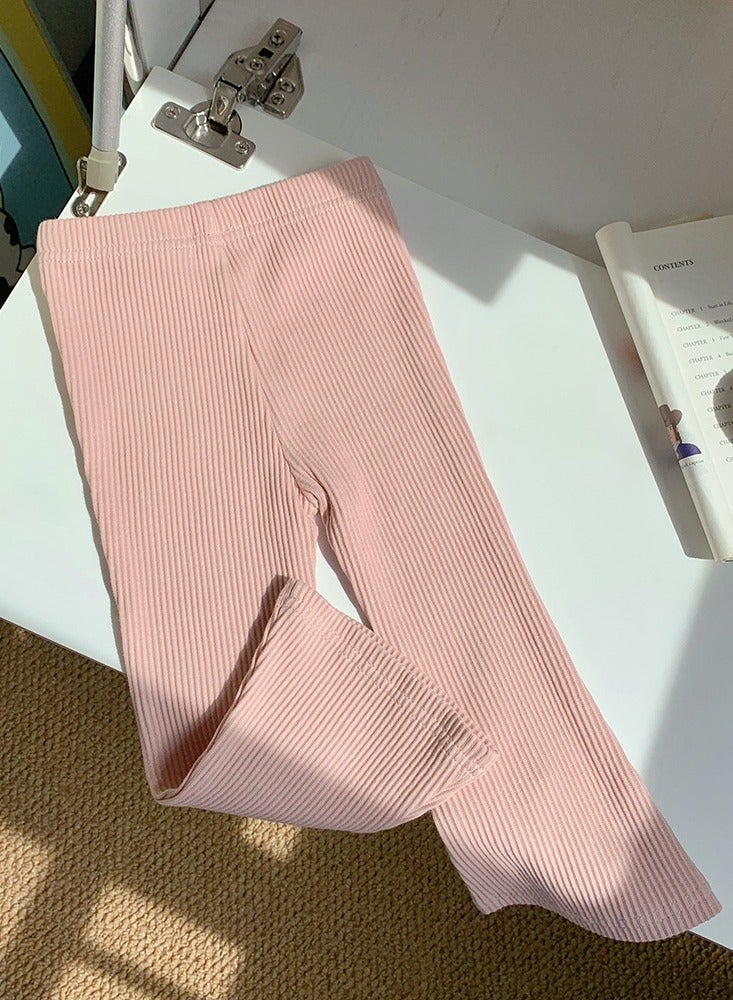 Girl's Solid Color Bell Bottoms Elastic Waist Flared Pants Pink