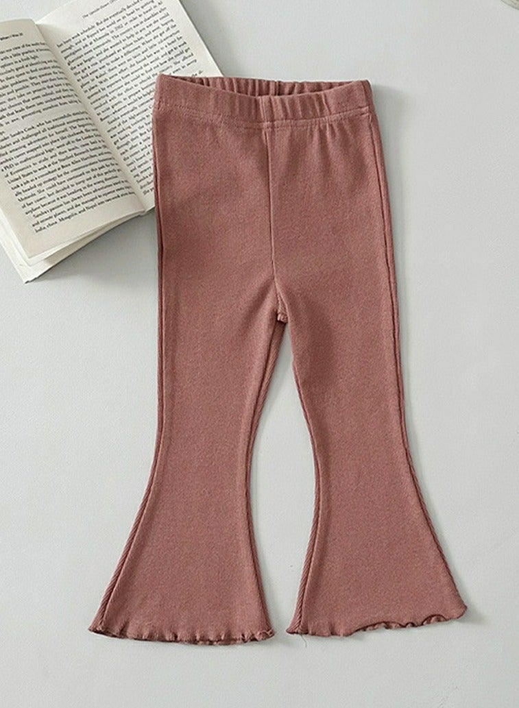 Girl's Solid Color Bell Bottoms Elastic Waist Flared Pants Dusty Pink