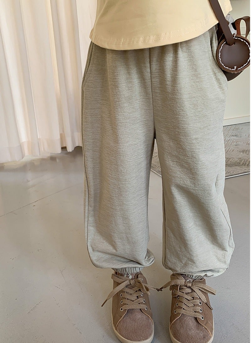 Kids' Solid Color Elastic Waist Loose Wide Leg Pants Apricot