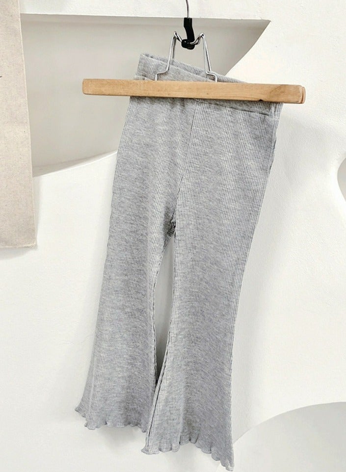 Girl's Solid Color Cotton Bell Bottoms Elastic Waist Flared Pants Grey