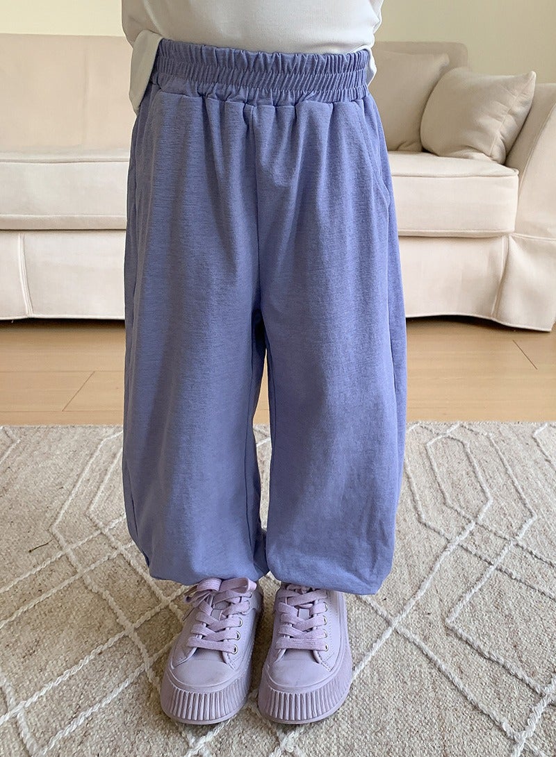 Kids' Solid Color Elastic Waist Loose Wide Leg Pants Purple