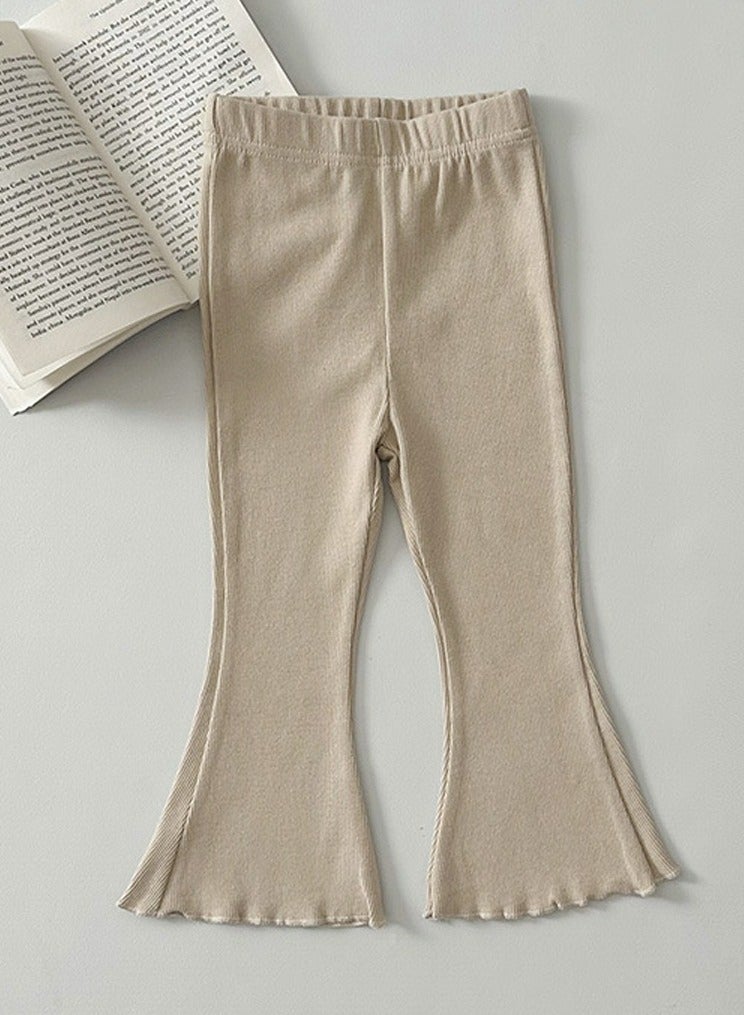 Girl's Solid Color Bell Bottoms Elastic Waist Flared Pants Beige