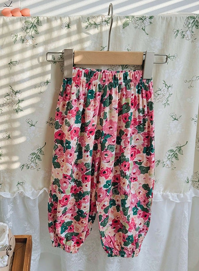 Girls' Printed Elastic Waist Loose Wide Leg Pants