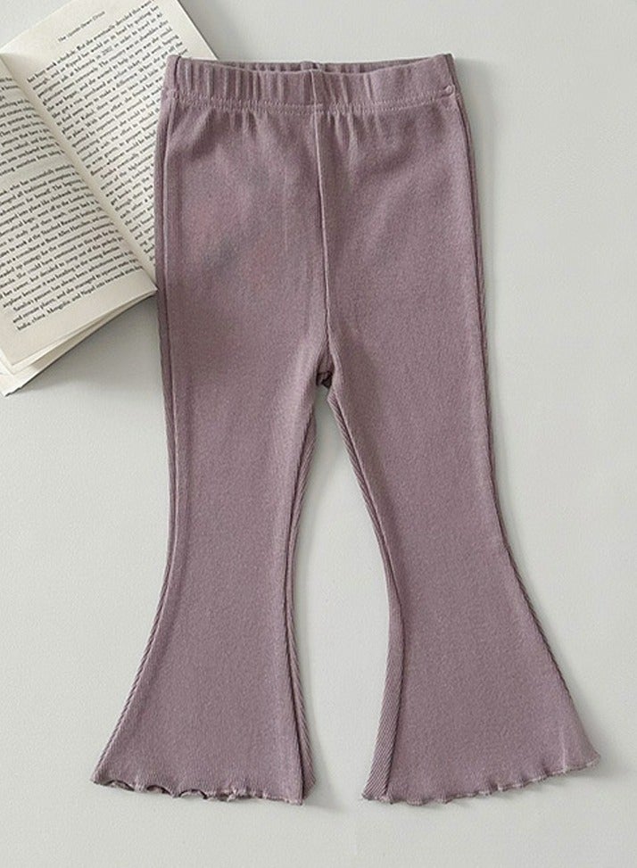Girl's Solid Color Bell Bottoms Elastic Waist Flared Pants Dusty Purple