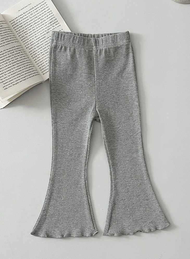 Girl's Solid Color Bell Bottoms Elastic Waist Flared Pants Gray