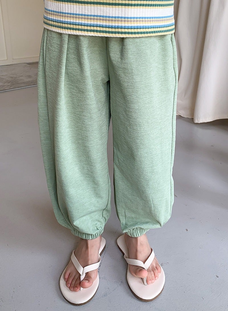 Kids' Solid Color Elastic Waist Loose Wide Leg Pants Green