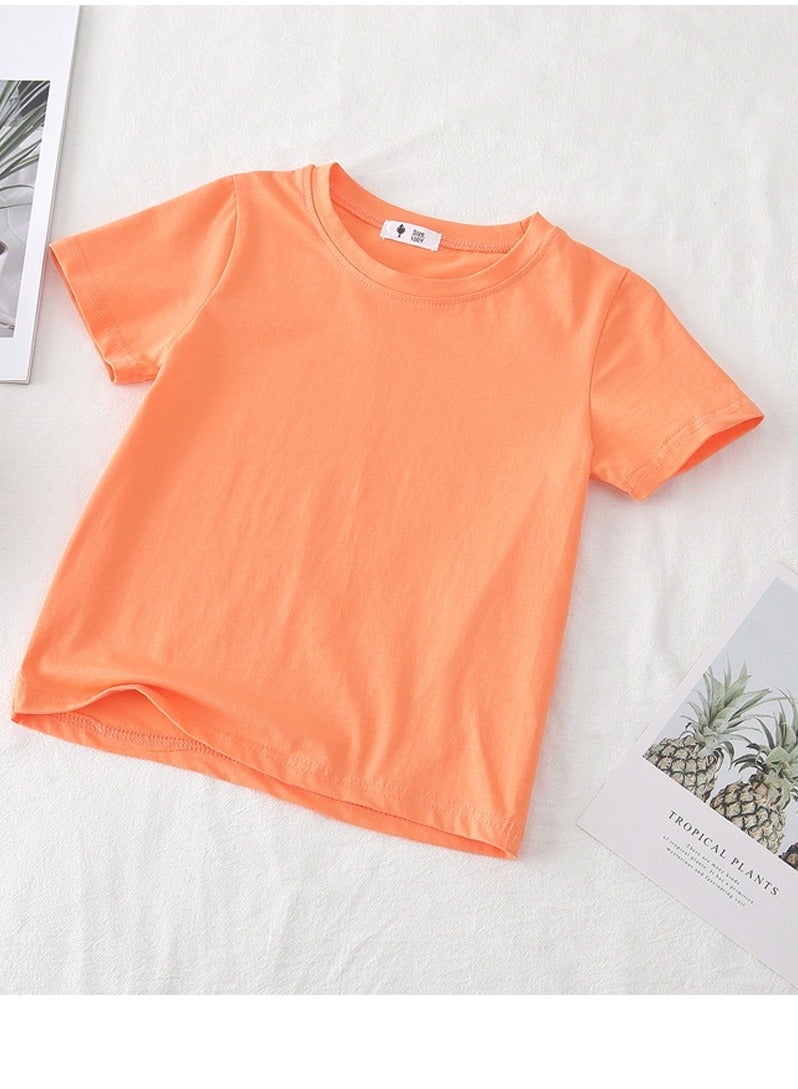 Kid's Solid Color Short Sleeve Crew Neck T-Shirt Cotton Basic Base Tees Orange