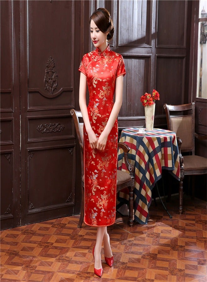 Dragon And Phoenix Short Sleeved Long Skirt Red