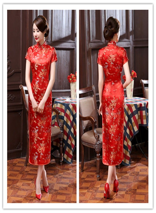 Dragon And Phoenix Short Sleeved Long Skirt Red