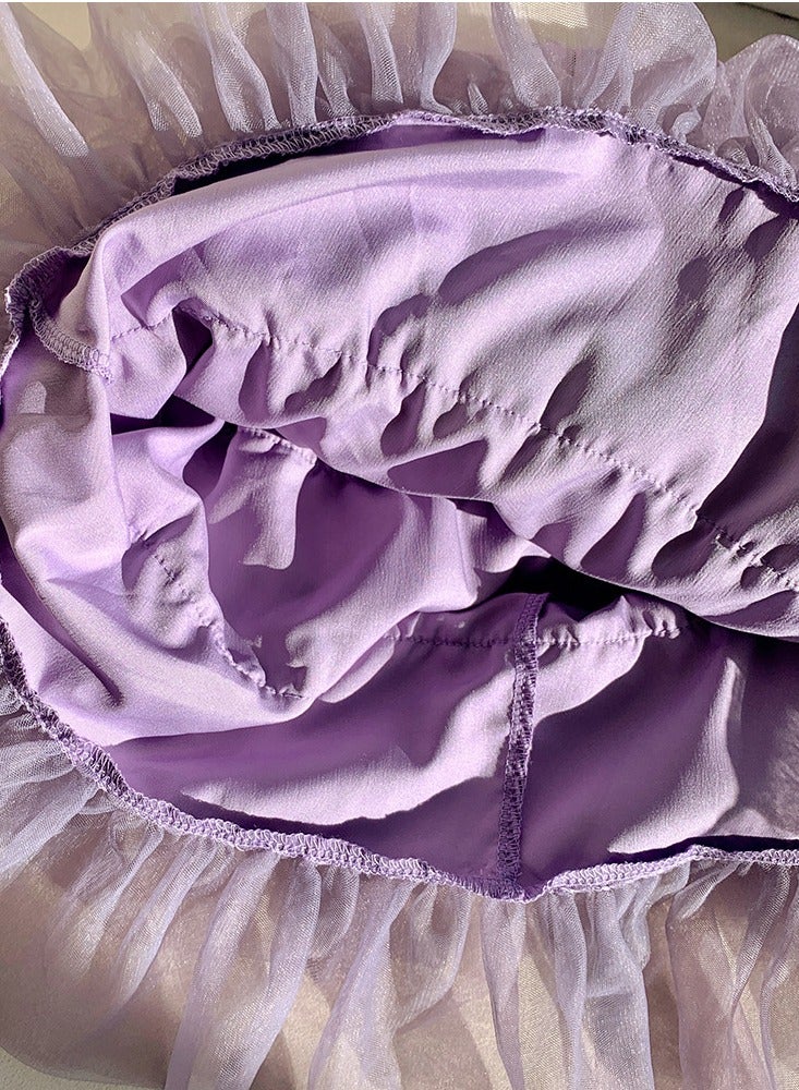 Girls Solid Color Tutu Skirts Kids Fashion 5-Layer Ruffle Tulle Fluffy Elastic Waist Gauze Skirt Purple