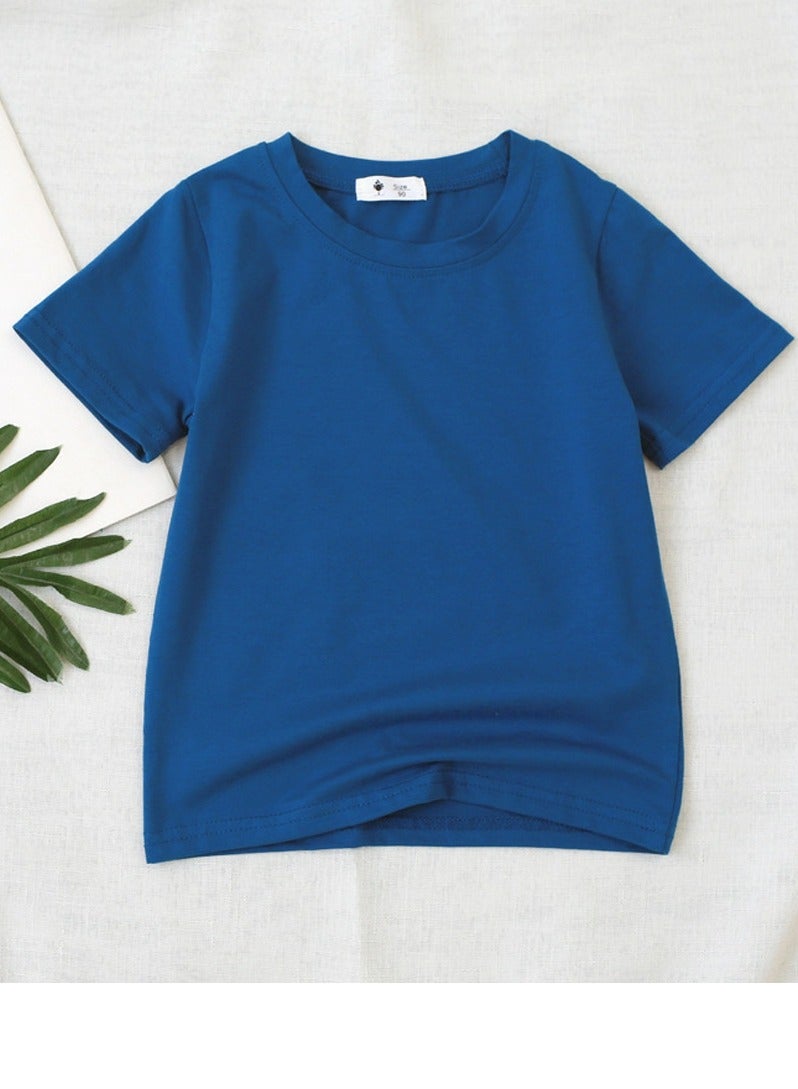 Kid's Solid Color Short Sleeve Crew Neck T-Shirt Cotton Basic Base Tees  Lake Blue