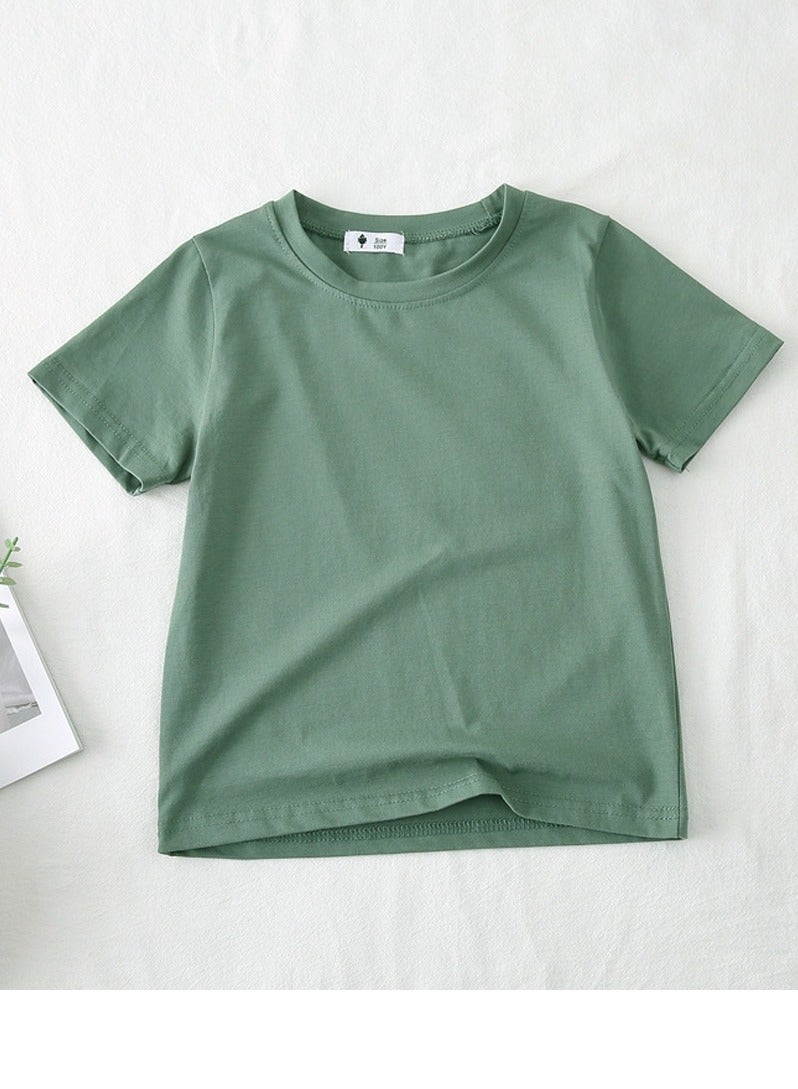 Kid's Solid Color Short Sleeve Crew Neck T-Shirt Cotton Basic Base Tees Dusty Green