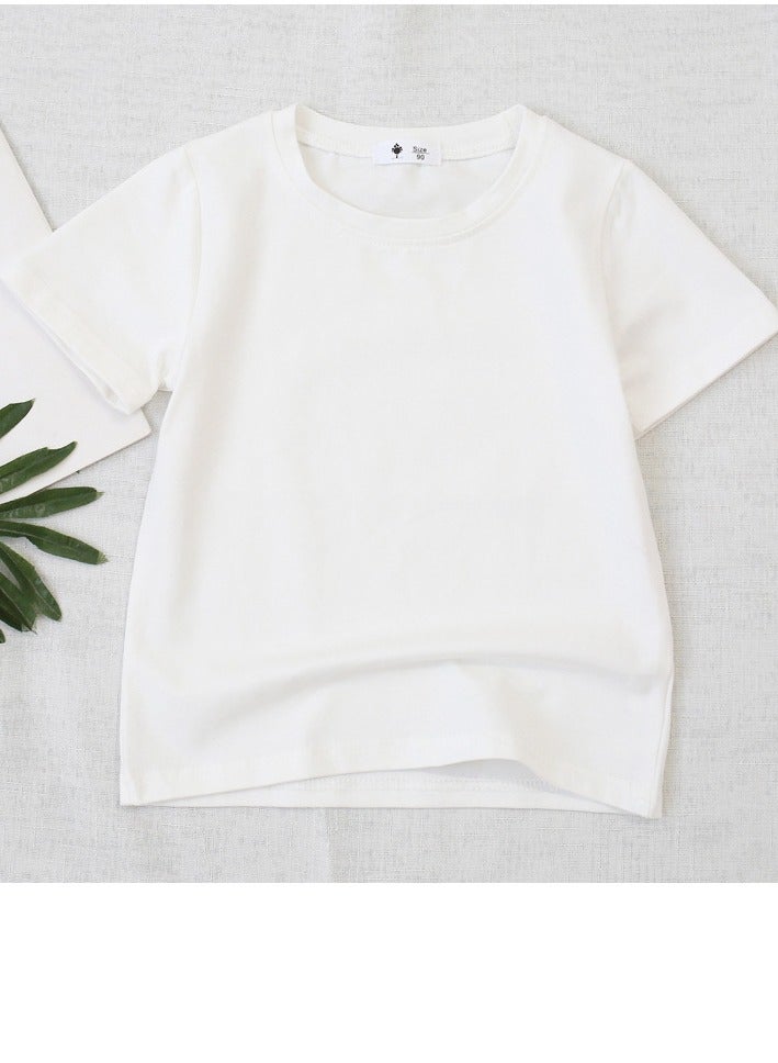 Kid's Solid Color Short Sleeve Crew Neck T-Shirt Cotton Basic Base Tees White