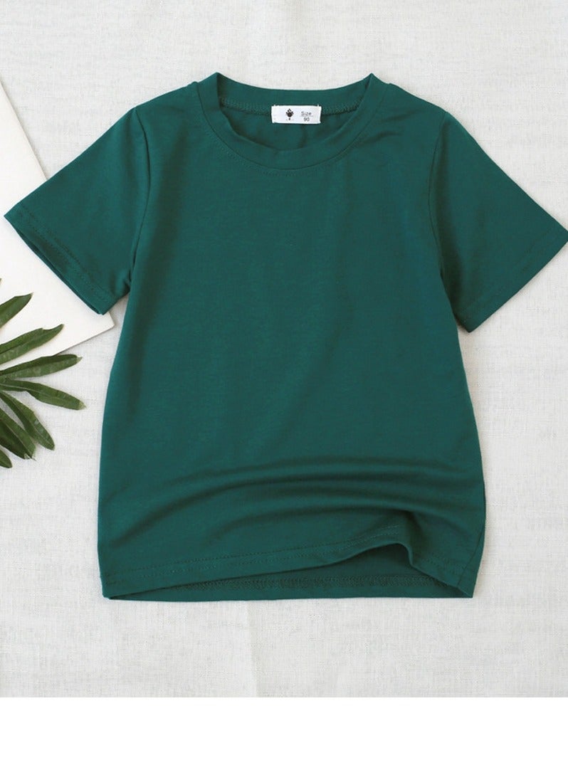 Kid's Solid Color Short Sleeve Crew Neck T-Shirt Cotton Basic Base Tees  Dark Green