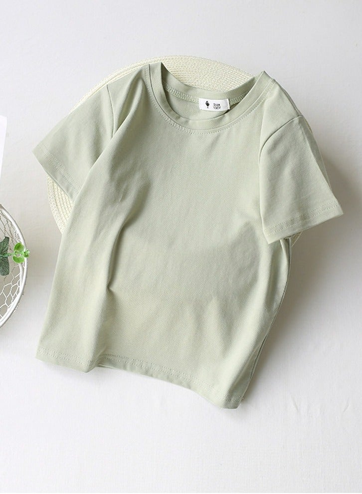 Kid's Solid Color Short Sleeve Crew Neck T-Shirt Cotton Basic Base Tees  Pale Green