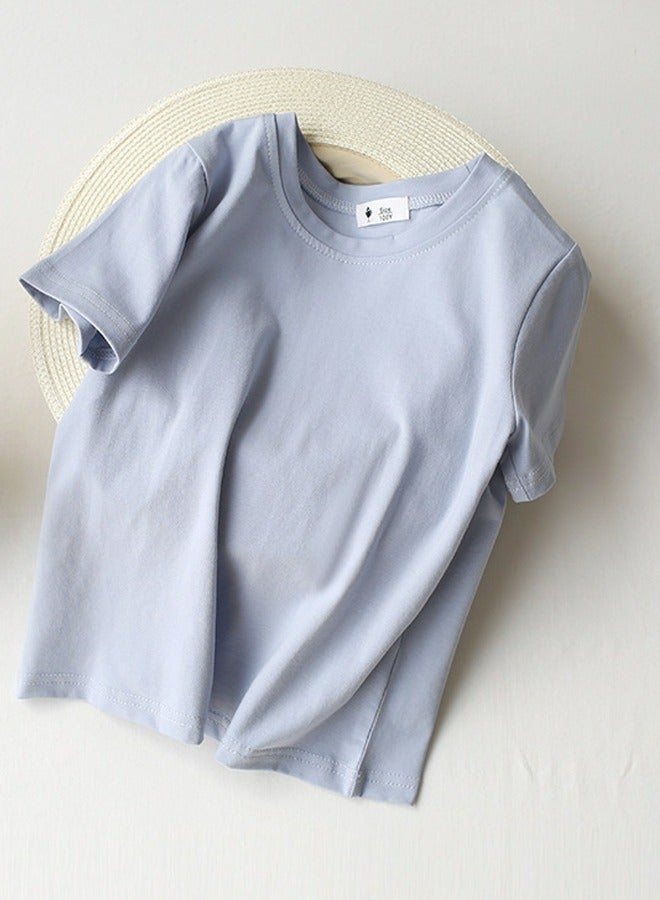 Kid's Solid Color Short Sleeve Crew Neck T-Shirt Cotton Basic Base Tees  Dusty Blue