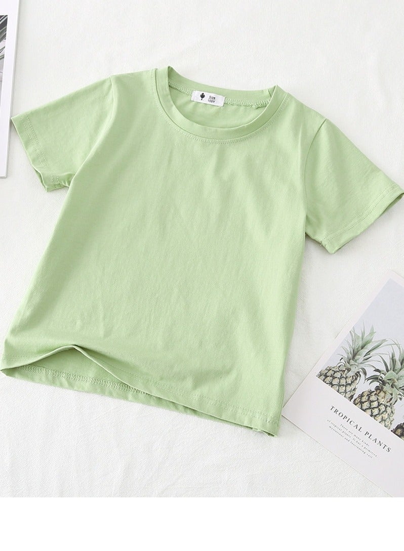 Kid's Solid Color Short Sleeve Crew Neck T-Shirt Cotton Basic Base Tees Light Green