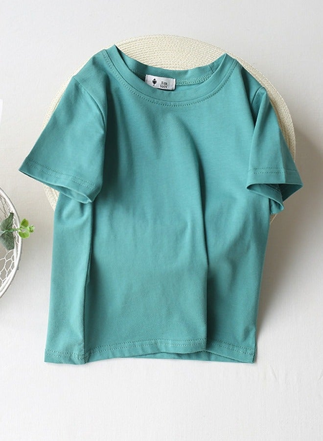 Kid's Solid Color Short Sleeve Crew Neck T-Shirt Cotton Basic Base Tees  Bluish Green