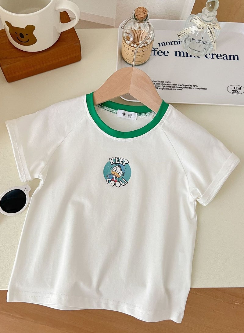 Kid's Printed Short Sleeve Crew Neck T-Shirt Cotton Base Tees Green/White