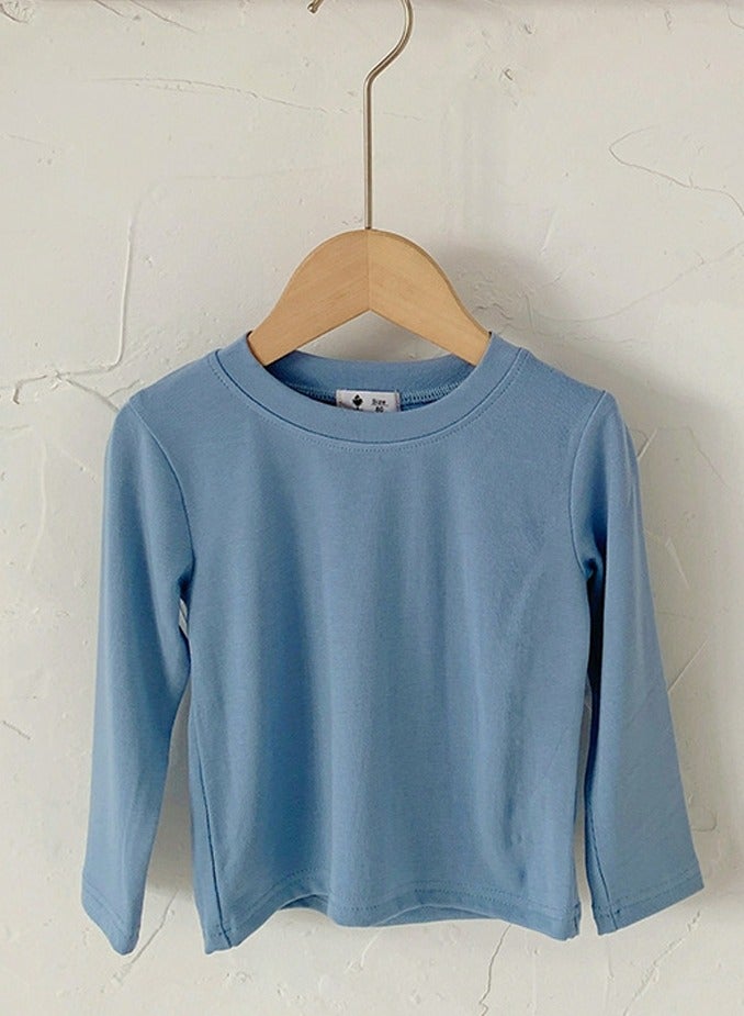 Kid's Solid Color Crew Neck Long Sleeve Tees Cotton Basic Base T-Shirt Dusty Blue