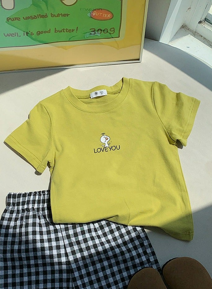 Kid's Printed Short Sleeve Crew Neck T-Shirt Cotton Basic Tees Lemon Yellow