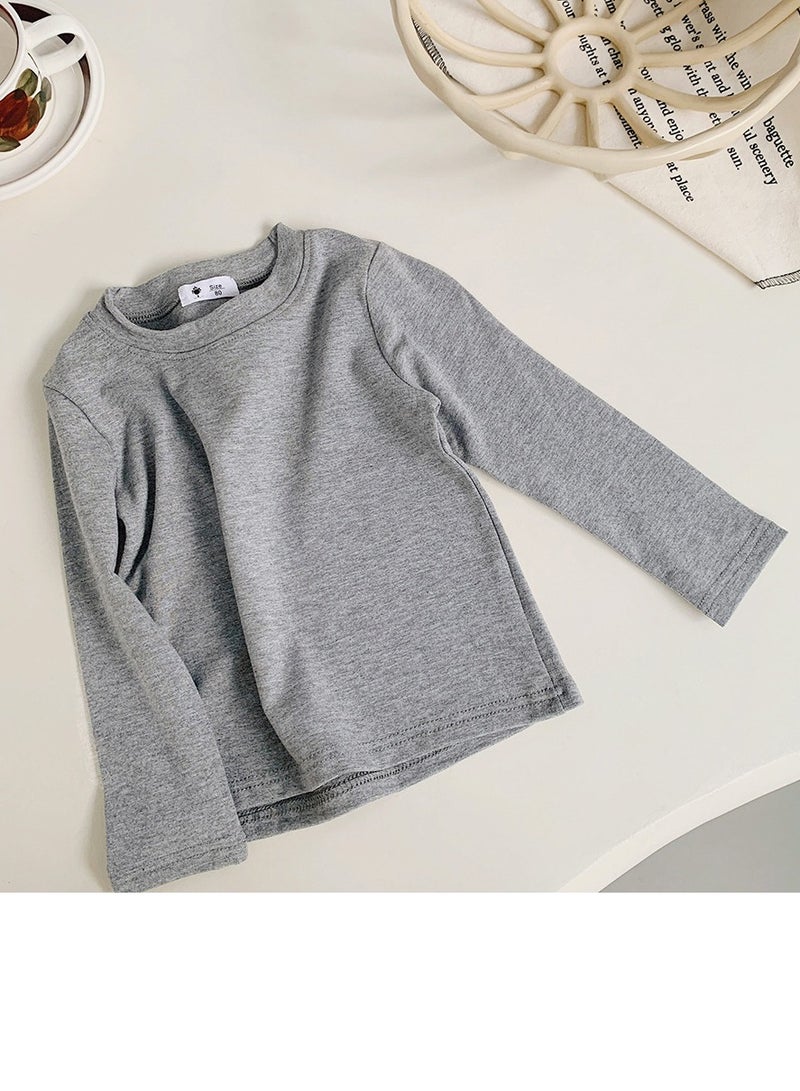Kid's Solid Color Crew Neck Long Sleeve Tees Cotton Basic Base T-Shirt Dark Gray