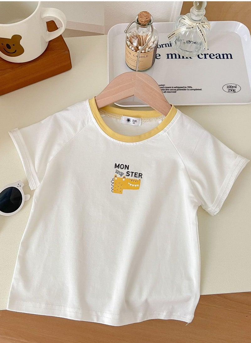 Kid's Printed Short Sleeve Crew Neck T-Shirt Cotton Base Tees Yellow/White