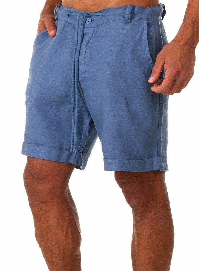 Solid Color Lace Up Sports Men's Shorts Blue