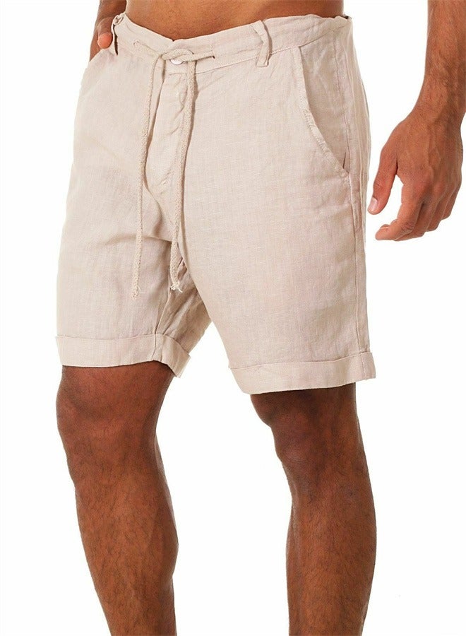 Solid Color Lace Up Sports Men's Shorts Beige