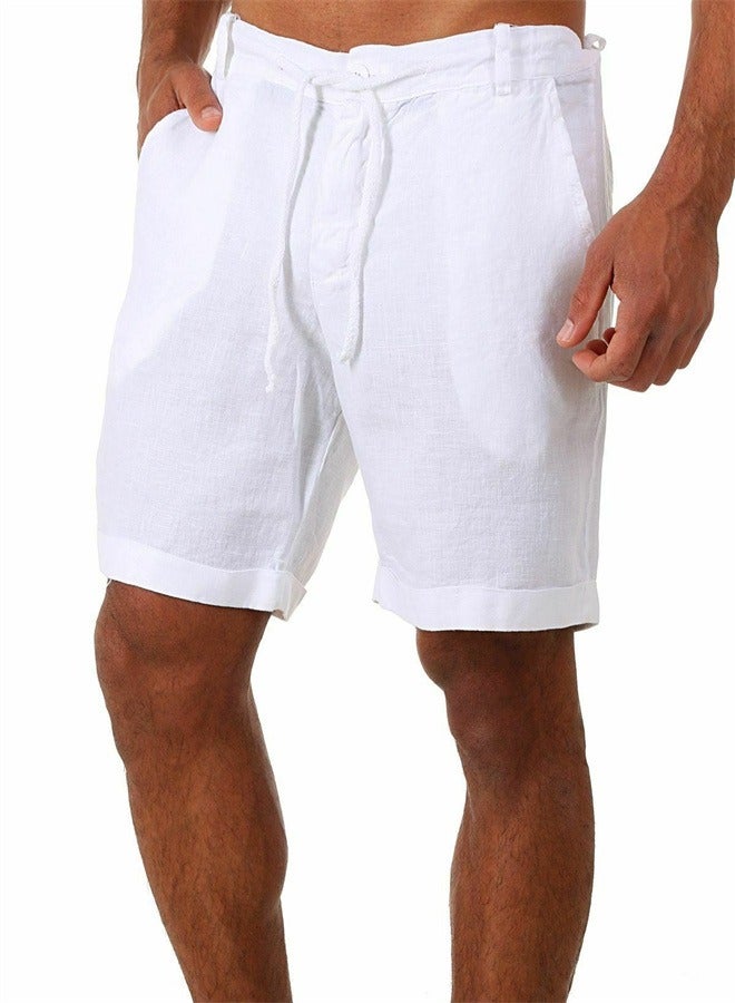 Solid Color Lace Up Sports Men's Shorts White