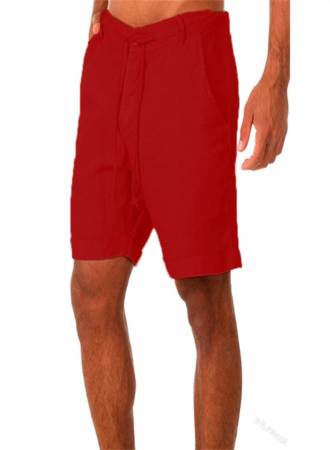 Solid Color Lace Up Sports Men's Shorts Red