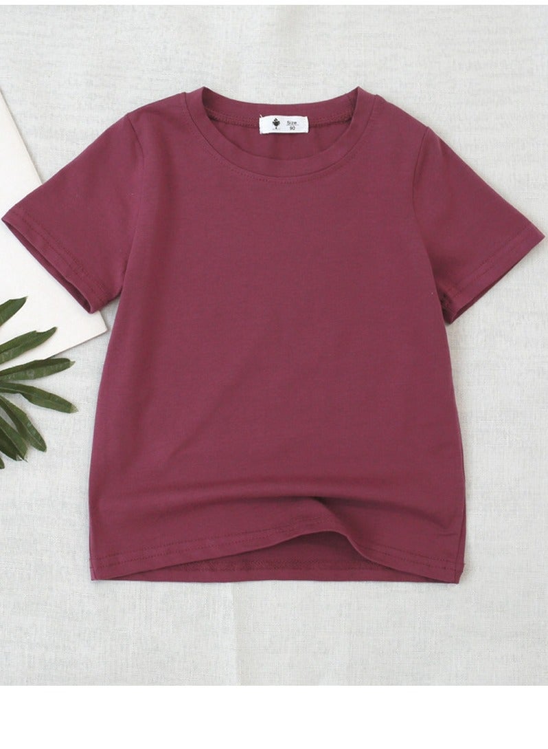 Kid's Solid Color Short Sleeve Crew Neck T-Shirt Cotton Basic Base Tees  Reddish Purple
