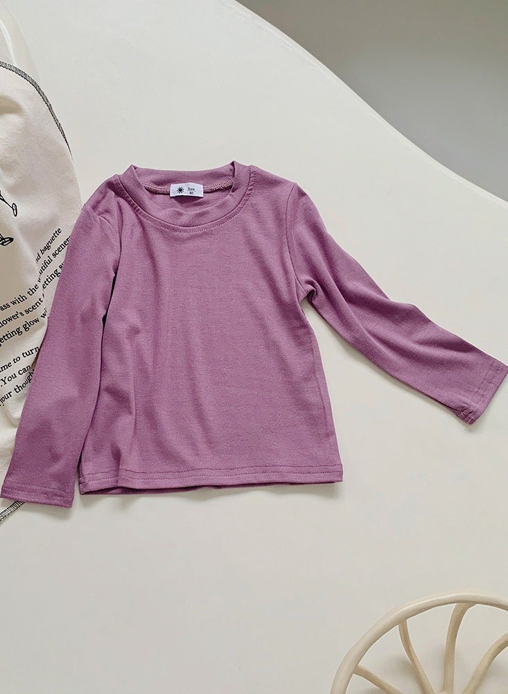 Kid's Solid Color Crew Neck Long Sleeve Tees Cotton Basic Base T-Shirt Plum Purple