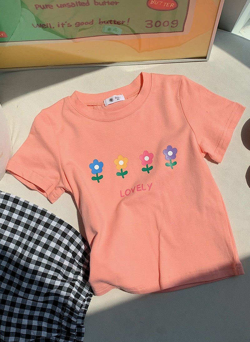 Kid's Printed Short Sleeve Crew Neck T-Shirt Cotton Basic Tees Watermelon Pink