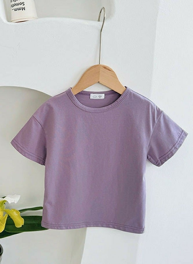 Kid's Solid Color Crew Neck T-Shirt Short Sleeve Tees Purple