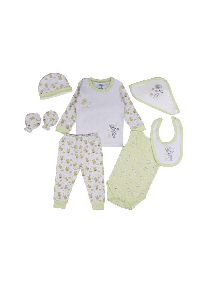BabiesBasic 7 piece unisex 100% cotton Gift Set include bib, blanket, mitten, cap, romper, top and bottom set