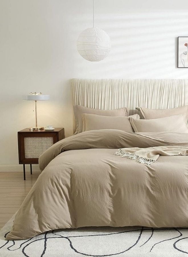 Single Size 4 pieces Bedding Set, Washable Cotton, Plain Beige Color
