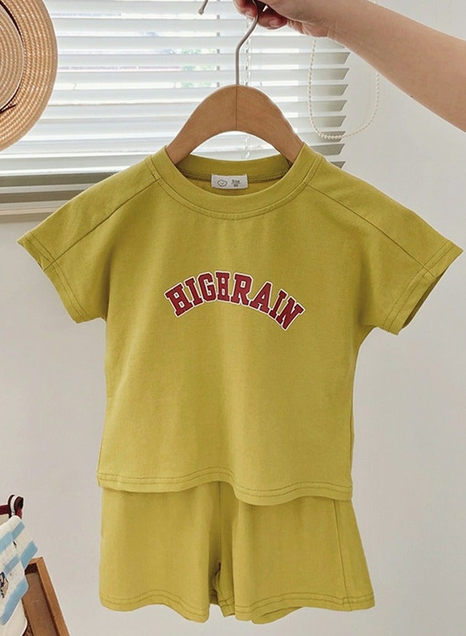 Kids Printed Loose Short Sleeve T-Shirt And Shorts Summer Casual Set Lemon Yellow